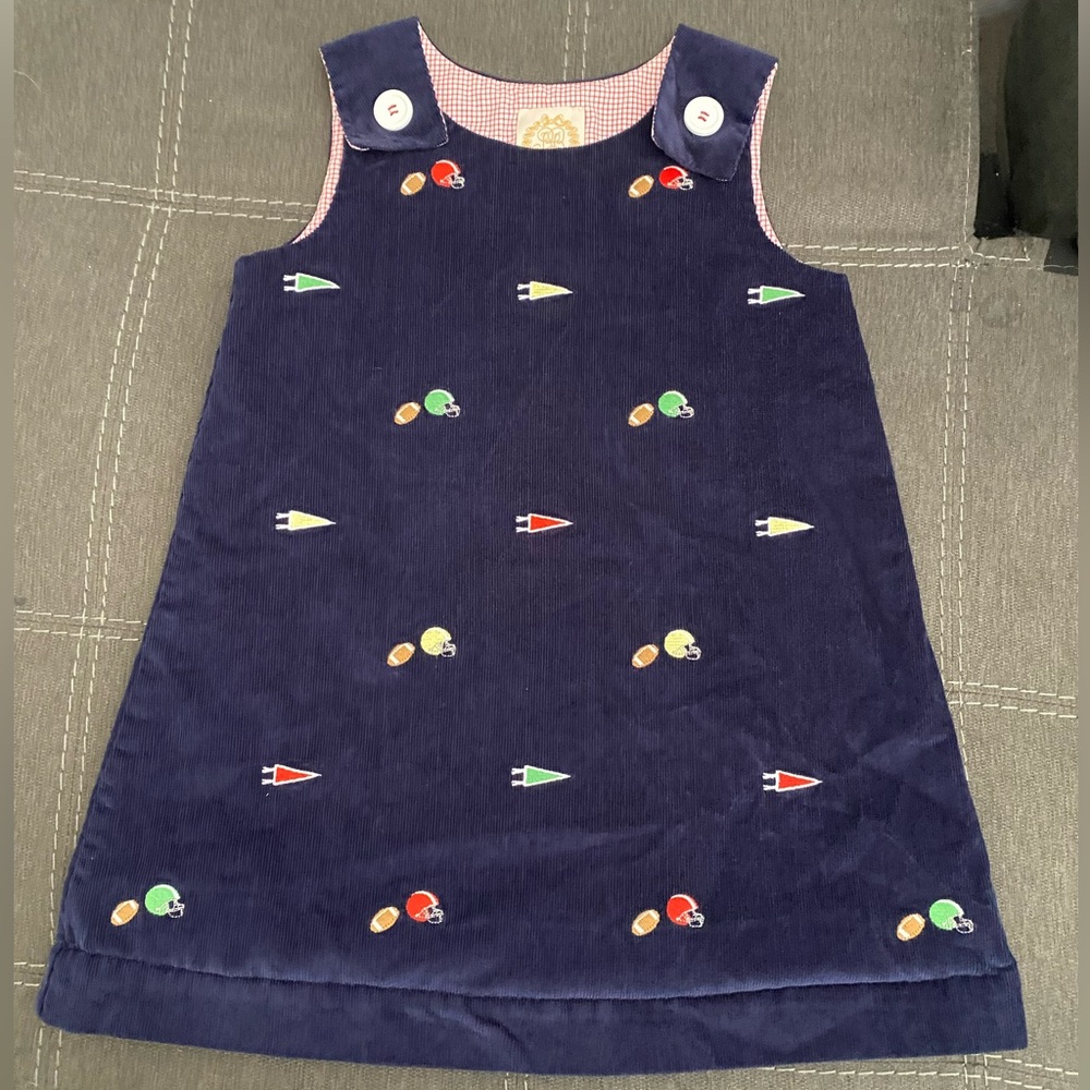 The Beaufort Bonnet Company Girls Navy Corduroy FOOTBALL Dress - Size 8 - GUC
